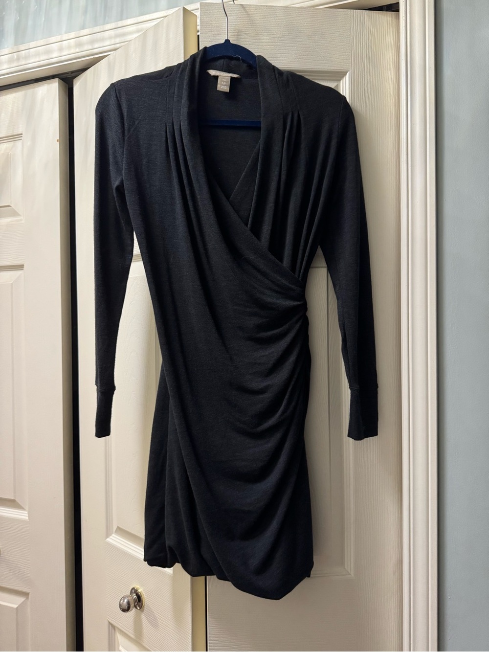 Banana Republic grey Long Sleeve Ruched Wrap-Style Dress